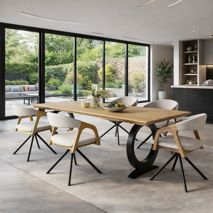 Bonby Solid Oak Dining Table with Round Metal Base