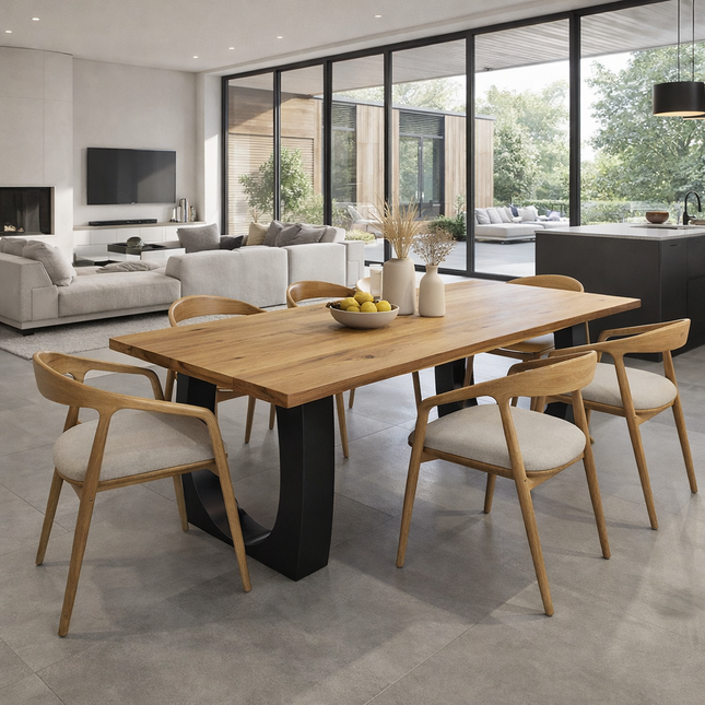 Saxby Solid Oak Dining Table with Round Metal Base