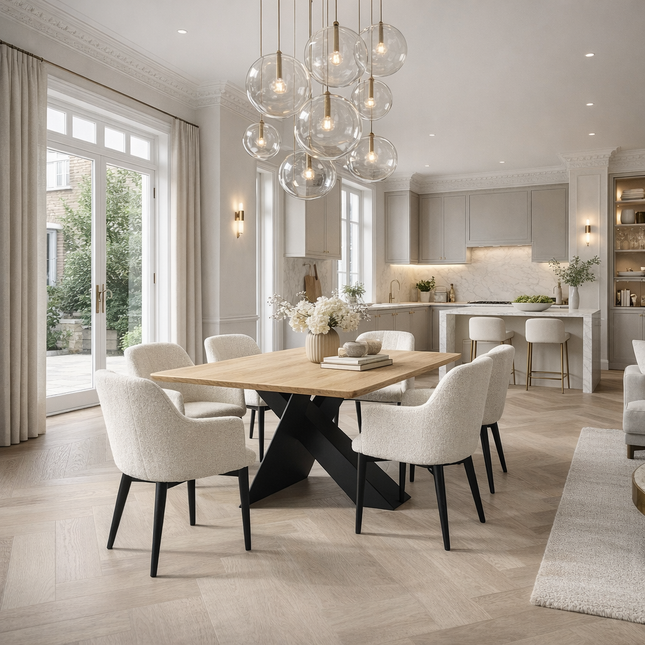 Cromer Oak Modern Dining Table with Steel Base