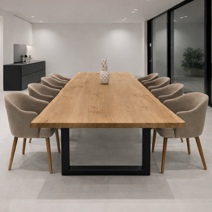 Moffat Live Edge Solid Oak Dining Table Chunky Steel Leg