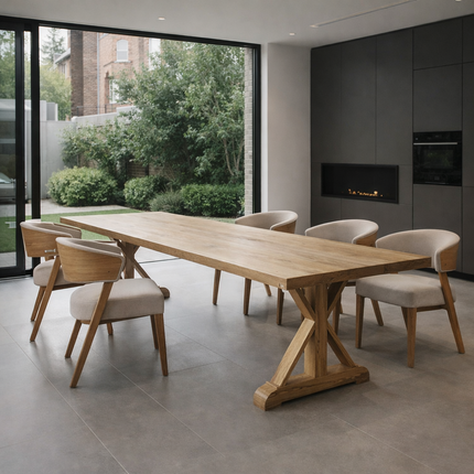 Tothill Solid Oak Dining Table Straight Edge with Wooden Farmhouse Legs 220cm x 90cm (8 seater)