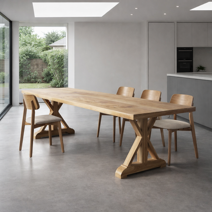 Tothill Solid Oak Dining Table Straight Edge with Wooden Farmhouse Legs 220cm x 90cm (8 seater)
