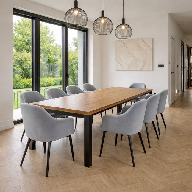 Stewton Solid Oak Dining Table End Pin Steel Legs