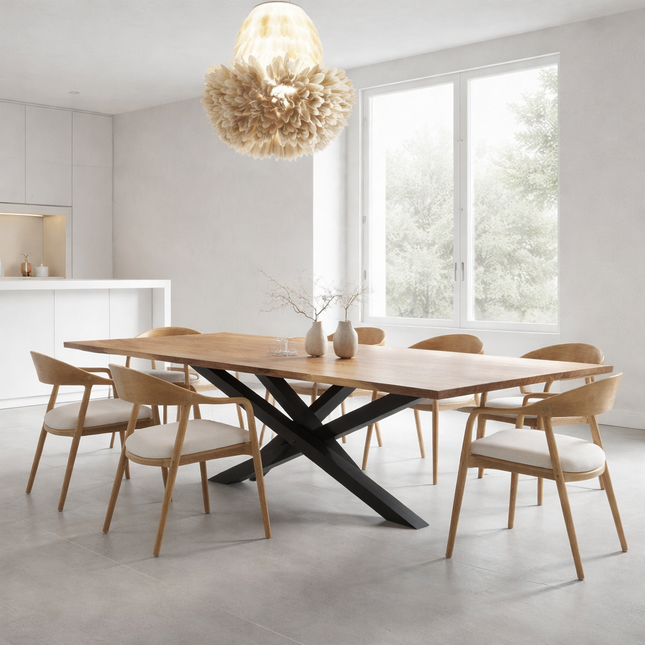Bilsby Oak Modern Dining Table Crossocer Stel Base
