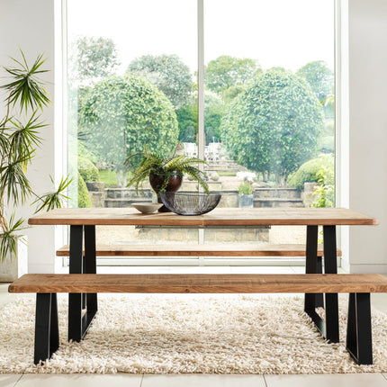 Live Edge Rustic Dining Table with Trapezium Frame Steel Legs Cotswold