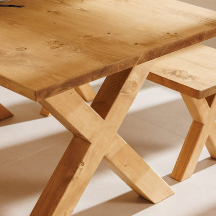 Calia Style Industrial Dining Table Rustic XF Wooden Chunky Legs