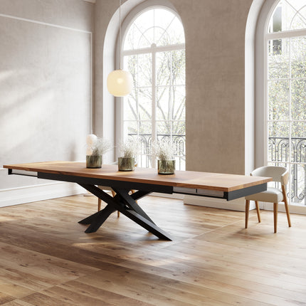 Solid Oak Extendable Dining Table with Crossover Steel Base CLAR 039