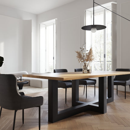 Brooke Oak Modern Dining Table with Steel Base