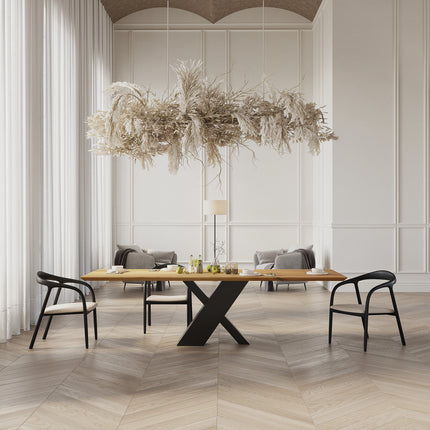 Elm Oak Modern Dining Table with Steel Base