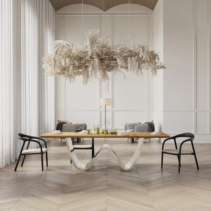 Lyng Oak Modern Dining Table with  Stainless Steel Base