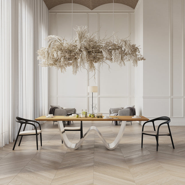 Lyng Oak Modern Dining Table with  Stainless Steel Base