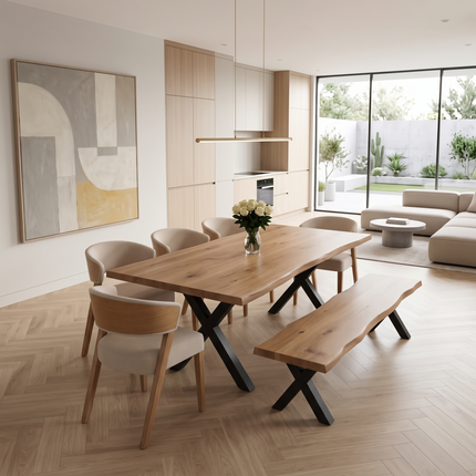 Paraiso Solid Oak Live Edge Dining Set – Table, Bench & 5 Paradiso Chairs