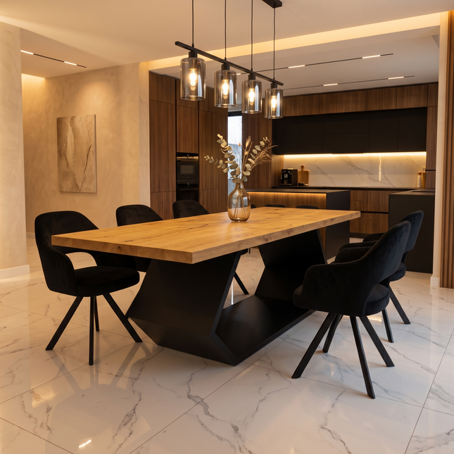 Searby Solid Oak Dining Table Steel Leg