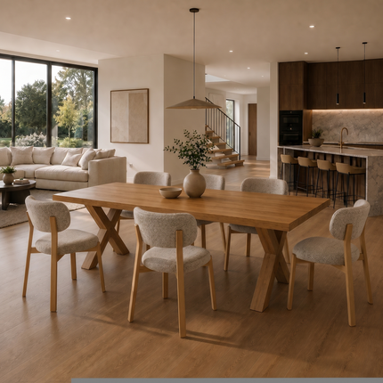 Lymn Solid Oak SET Table/6 Chairs - Solid Oak Dining Table/Chairs Selby