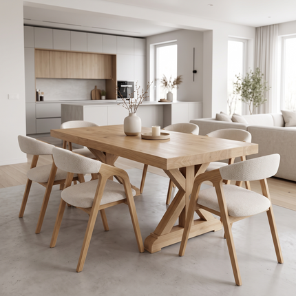 Grantham Rustic Solid Oak Dining Table – Farmhouse X Frame Wooden Legs