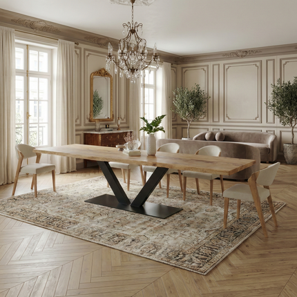 Brigg Straight Edge Dining Table Rustic Solid Wood  V Steel Base