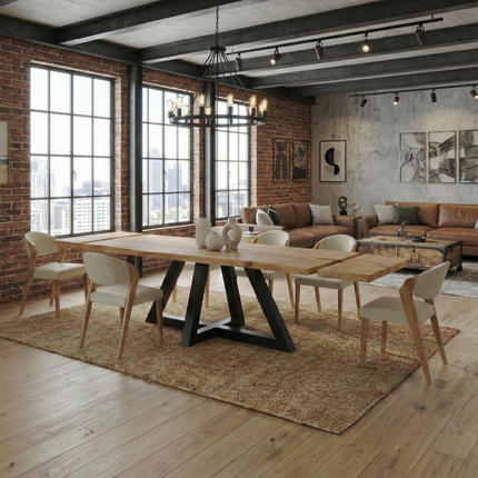 Firsby Live Edge Extendable 2-Sides Dining Table Triangle Steel Base