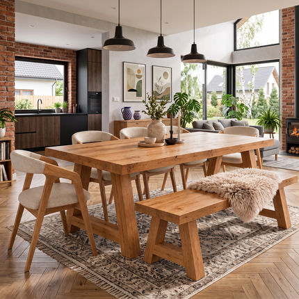 Boston Chunky Rustic Solid Oak Dining Table – A Frame Wooden Legs