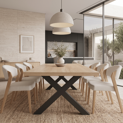 Somerby Solid Oak Dining Set – Oak Table & 6 Rocco Chairs with XF Steel Legs