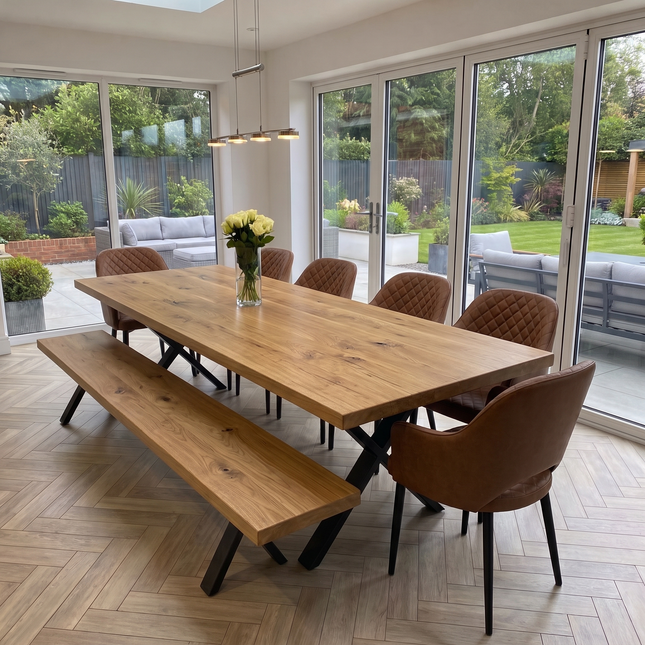 Bryton Solid Oak Dining Table XF Steel Legs