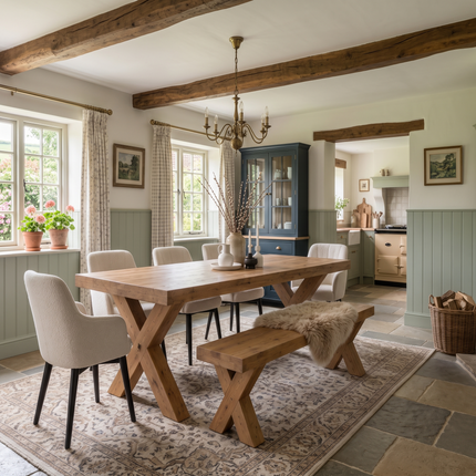 Boston Chunky Rustic Solid Oak Dining Table – X Frame Wooden Legs