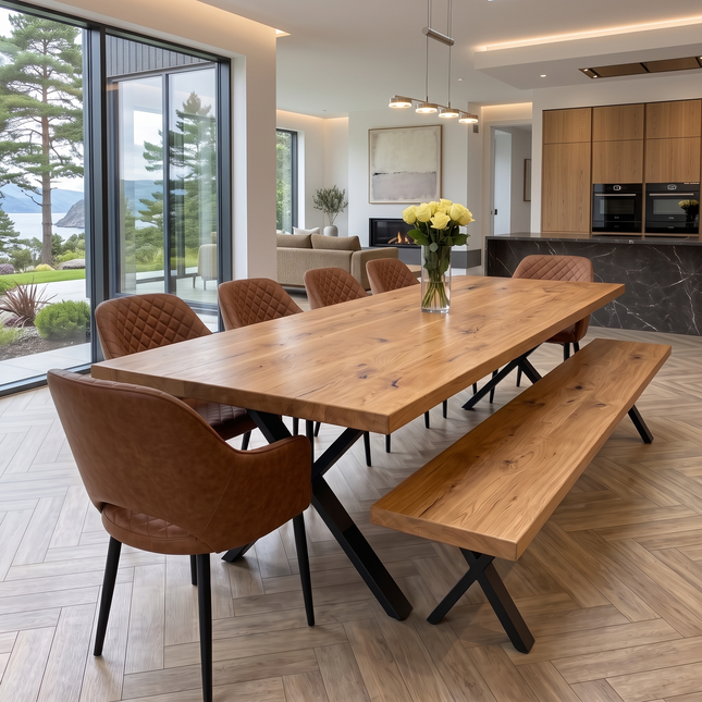Bryton Solid Oak Dining Table XF Steel Legs