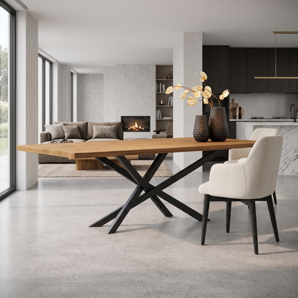 Potton Oak Modern Dining Table with Stel Base