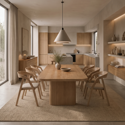 Bain Solid Oak Dining Set – Oak Dining Table & 6 Aby Chairs