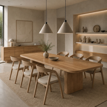 Bain Solid Oak Dining Set – Oak Dining Table & 6 Aby Chairs