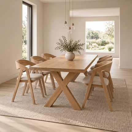 Lymn Solid Oak Dining Set – Dining Table & 6 Aby Chairs with XF Wooden Legs