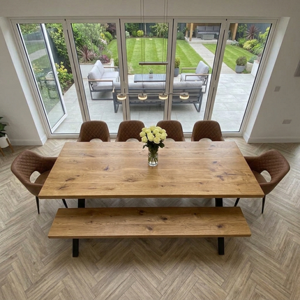 Slea Solid Oak SET Table/Bench/6 Chairs -  Live Edge Oak Dining Table/ Live Edge Oak Dining Bench/Chairs Rose