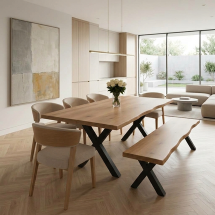 Paraiso Solid Oak Live Edge Dining Set – Table, Bench & 5 Paradiso Chairs