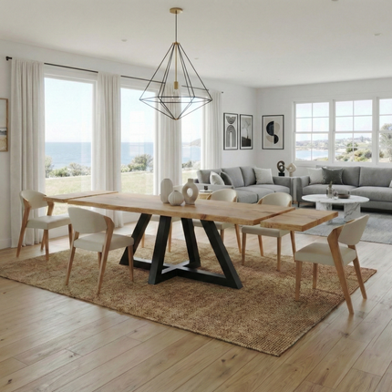 Firsby Live Edge Extendable 2-Sides Dining Table Triangle Steel Base