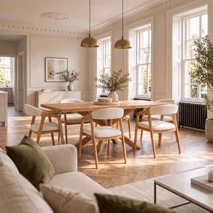 Sotby Solid Oak Dining Table Set with 6 Aby Chairs | Star Wooden Legs