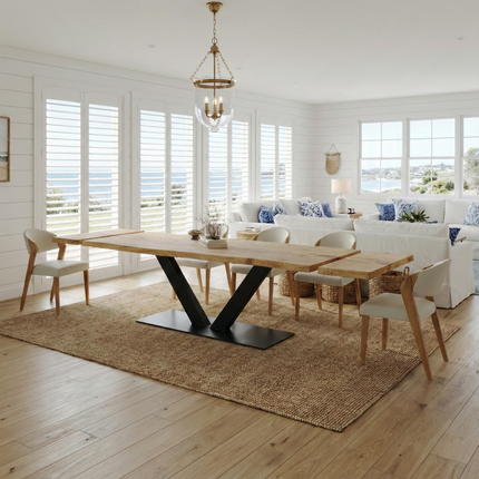 Firsby Live Edge Extendable 2-Sides Dining Table V Steel Base