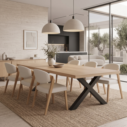 Somerby Solid Oak Dining Set – Oak Table & 6 Rocco Chairs with XF Steel Legs