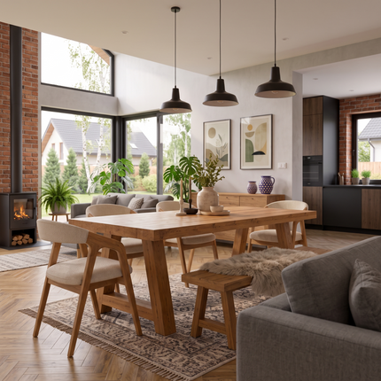 Boston Chunky Rustic Solid Oak Dining Table – A Frame Wooden Legs