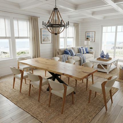 Brigg Straight Edge  Dining Table Rustic Solid Wood  Star Steel Base