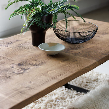 Live Edge Rustic Dining Table with Trapezium Frame Steel Legs Cotswold