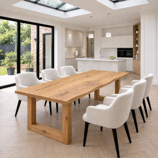 Firsby Rustic Solid Oak Live Edge Dining Table with Chunky Wooden Square Legs