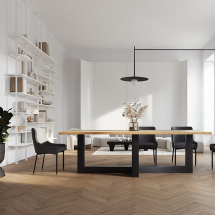 Brooke Oak Modern Dining Table with Steel Base