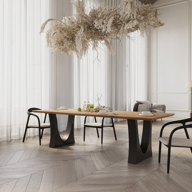 Barrow Solid Oak Dining Table with U Shape Metal Base