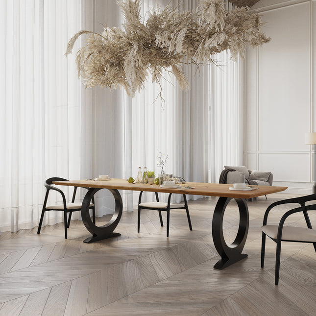 Bonby Solid Oak Dining Table with Round Metal Base