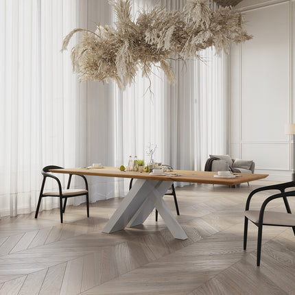 Ewerby Oak Modern Dining Table with Steel Base