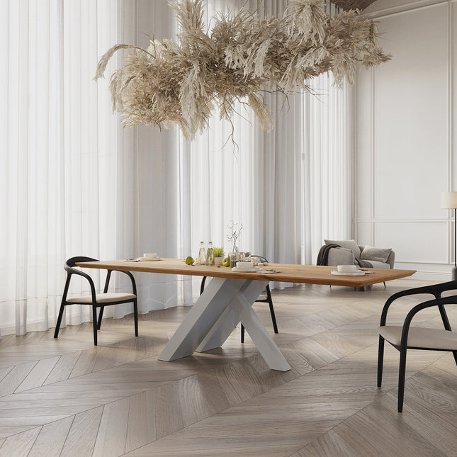 Ewerby Oak Modern Dining Table with Steel Base