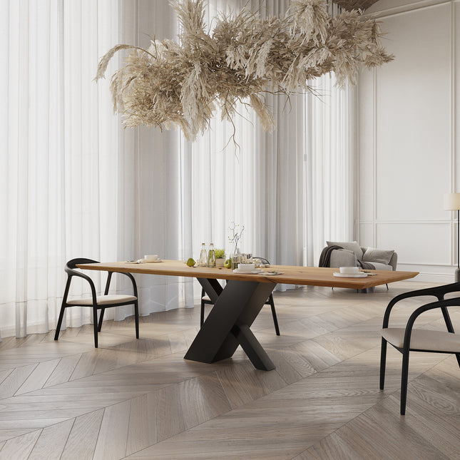 Elm Oak Modern Dining Table with Steel Base