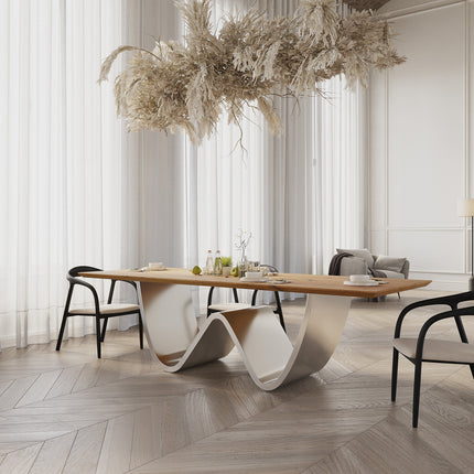 Lyng Oak Modern Dining Table with  Stainless Steel Base