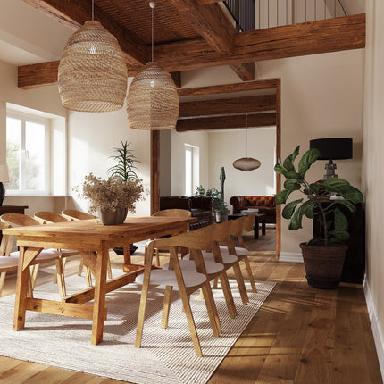 Brigg Rustic Dining Table  H Shape Wooden Legs with Beam