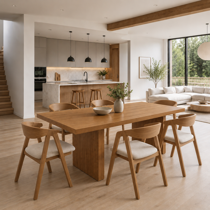 Eau Solid Oak Dining Table Set with 6 Aby Chairs