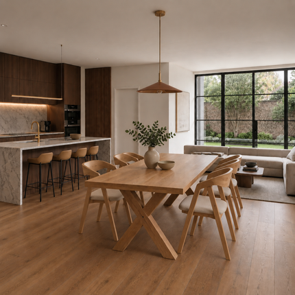 Lymn Solid Oak Dining Set – Dining Table & 6 Aby Chairs with XF Wooden Legs